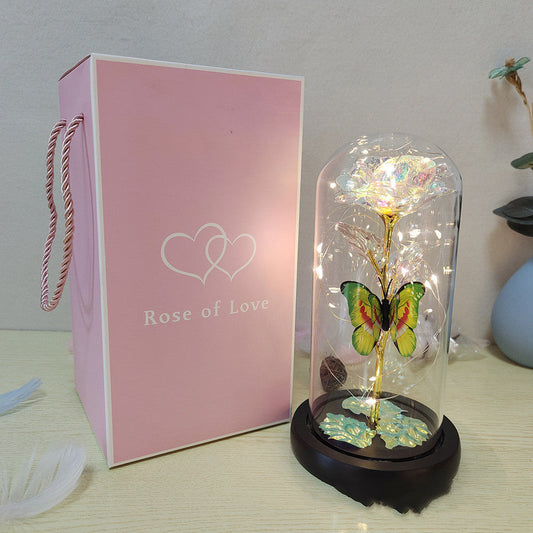 Romantic Bloom LED Illuminated Preserved Flower in Glass Dome for