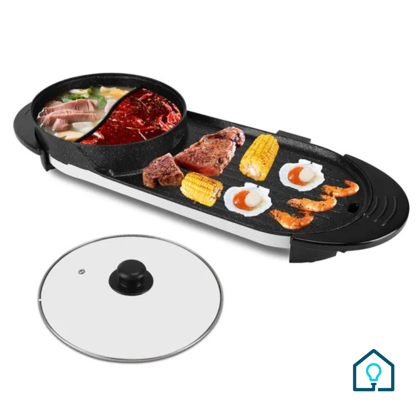 2-in-1 Electric Hot Pot & Smokeless BBQ Grill with Independent Temperature Control (2200W)