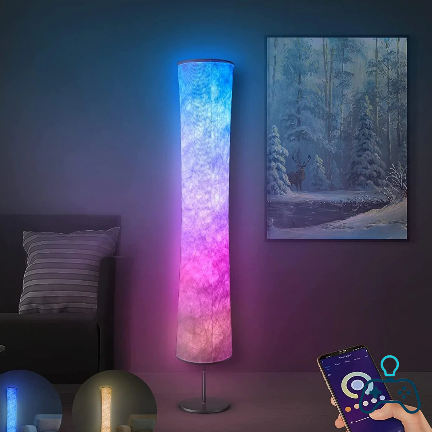 Smart Ambient Floor Lamp with Round Textile Shade & App Control