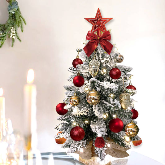 2FT Mini Christmas Tree with Lights – Flocked Tabletop Decor with Ornaments