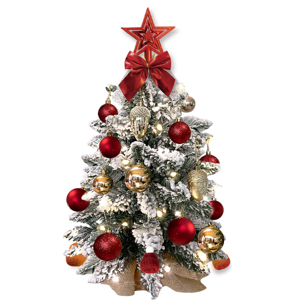 2FT Mini Christmas Tree with Lights – Flocked Tabletop Decor with Ornaments