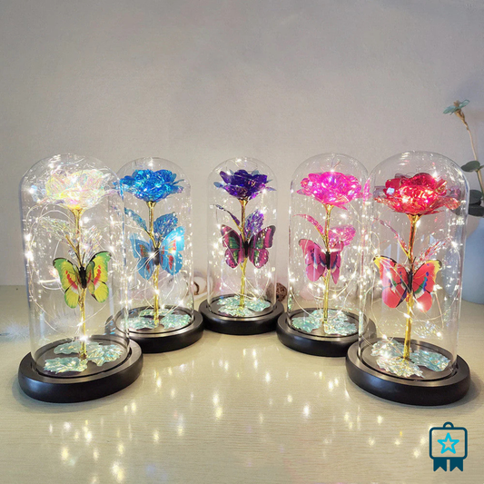 Romantic Bloom LED Illuminated Preserved Flower in Glass Dome
