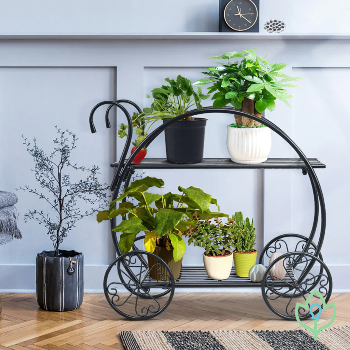 Heavy-Duty Metal Plant Stand — Vintage Flower Cart Design