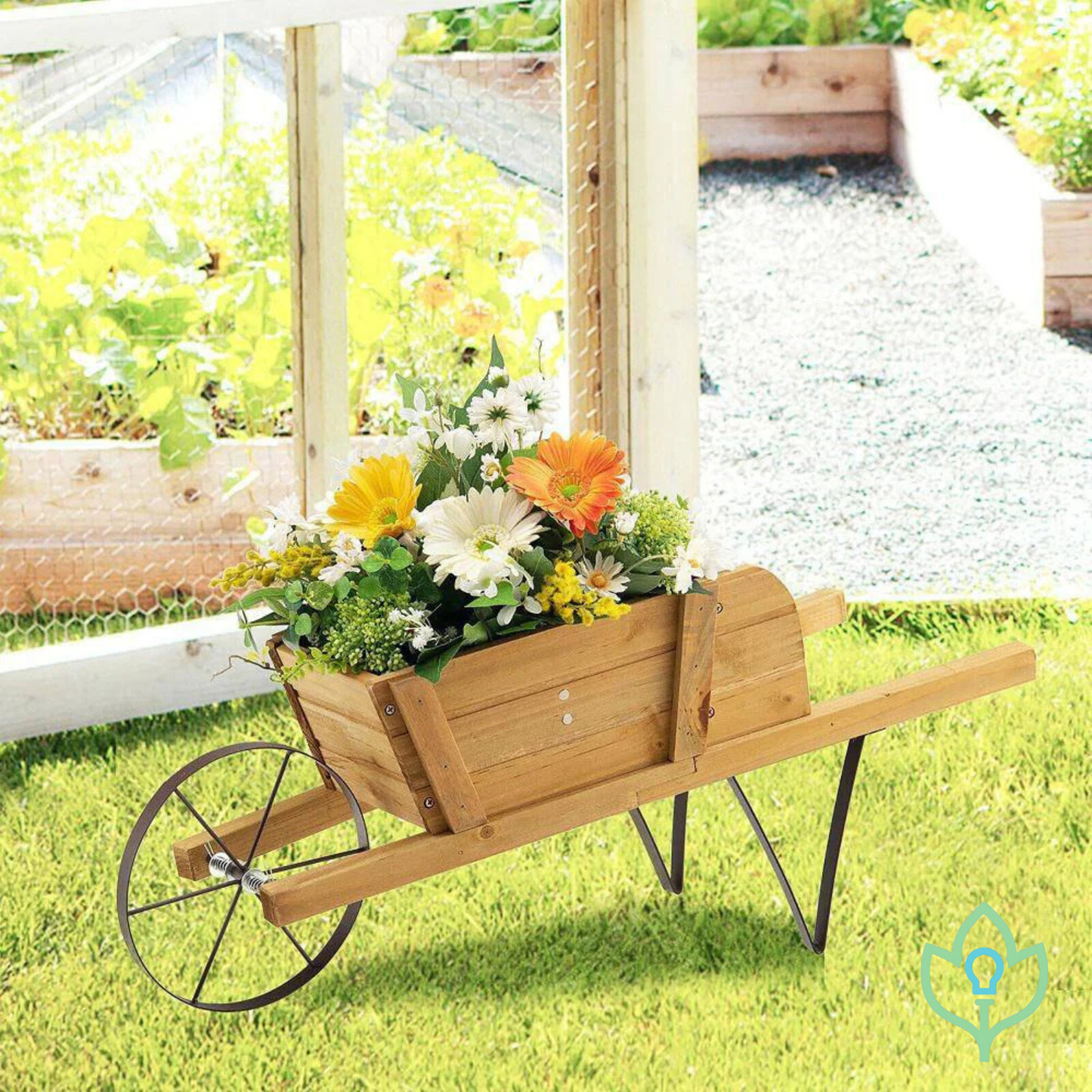 Vintage-Style Wooden Wagon Planter + 9 Magnetic Accessories for Outdoor Spaces