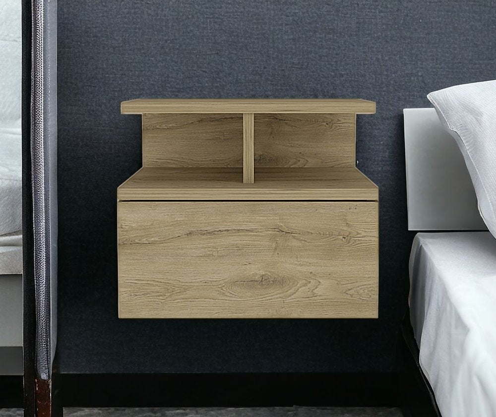 Beige Wood Nightstand – 12" Modern One-Drawer Table