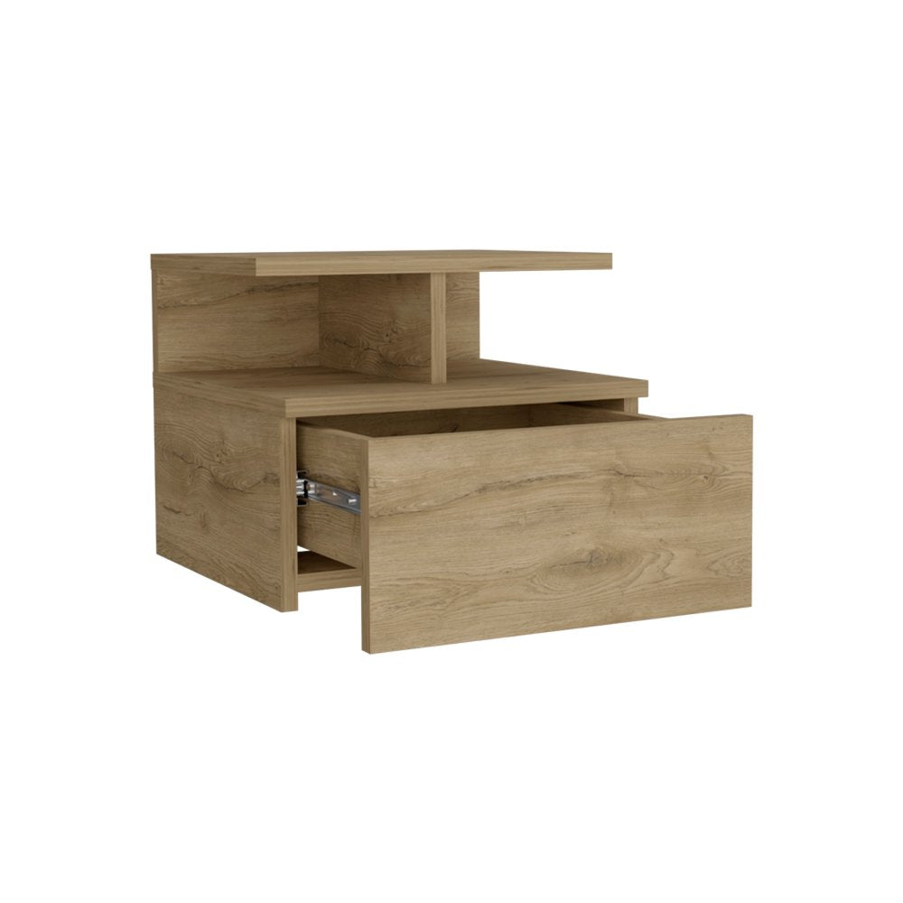Beige Wood Nightstand – 12" Modern One-Drawer Table