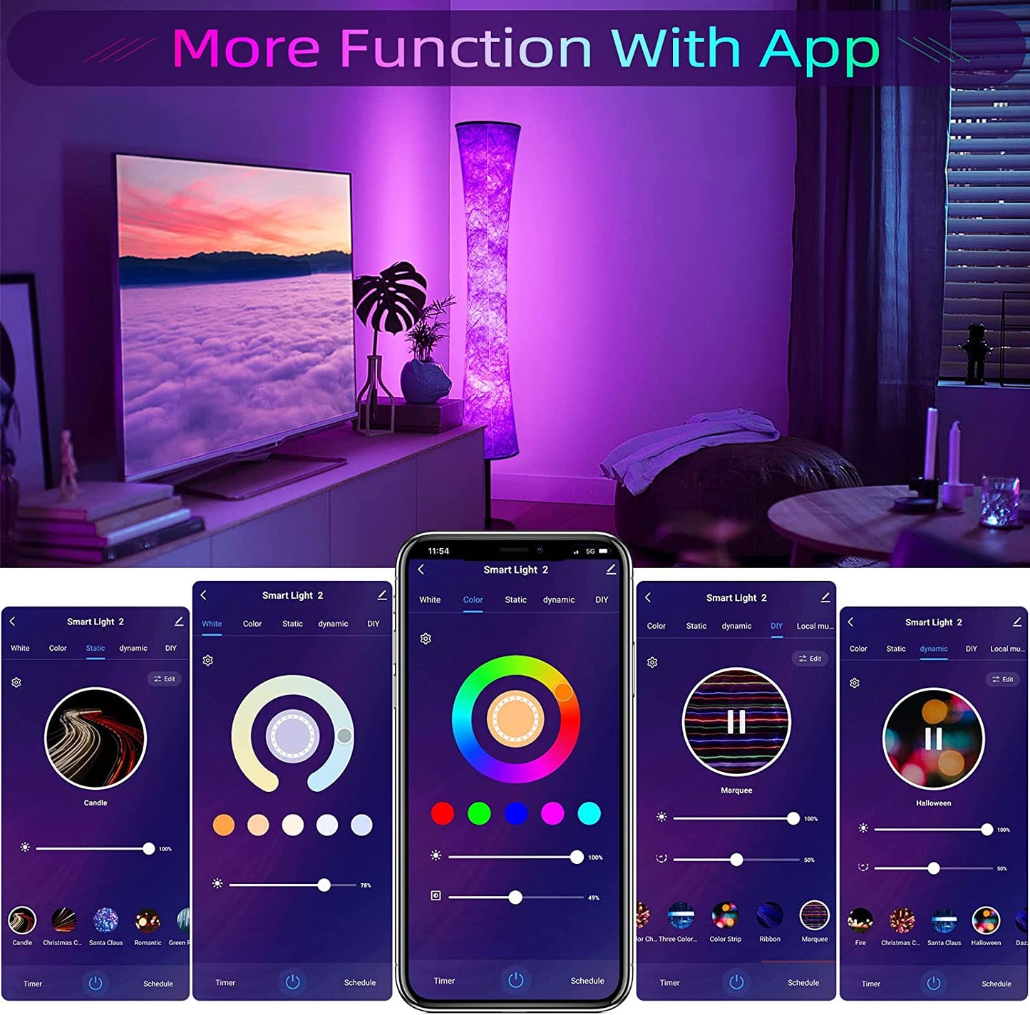 Smart Textile Round Ambient Standing Light With Mobile App Control