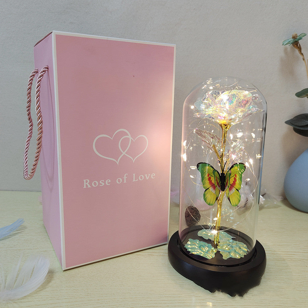 Romantic Bloom LED Illuminated Preserved Flower in Glass Dome for