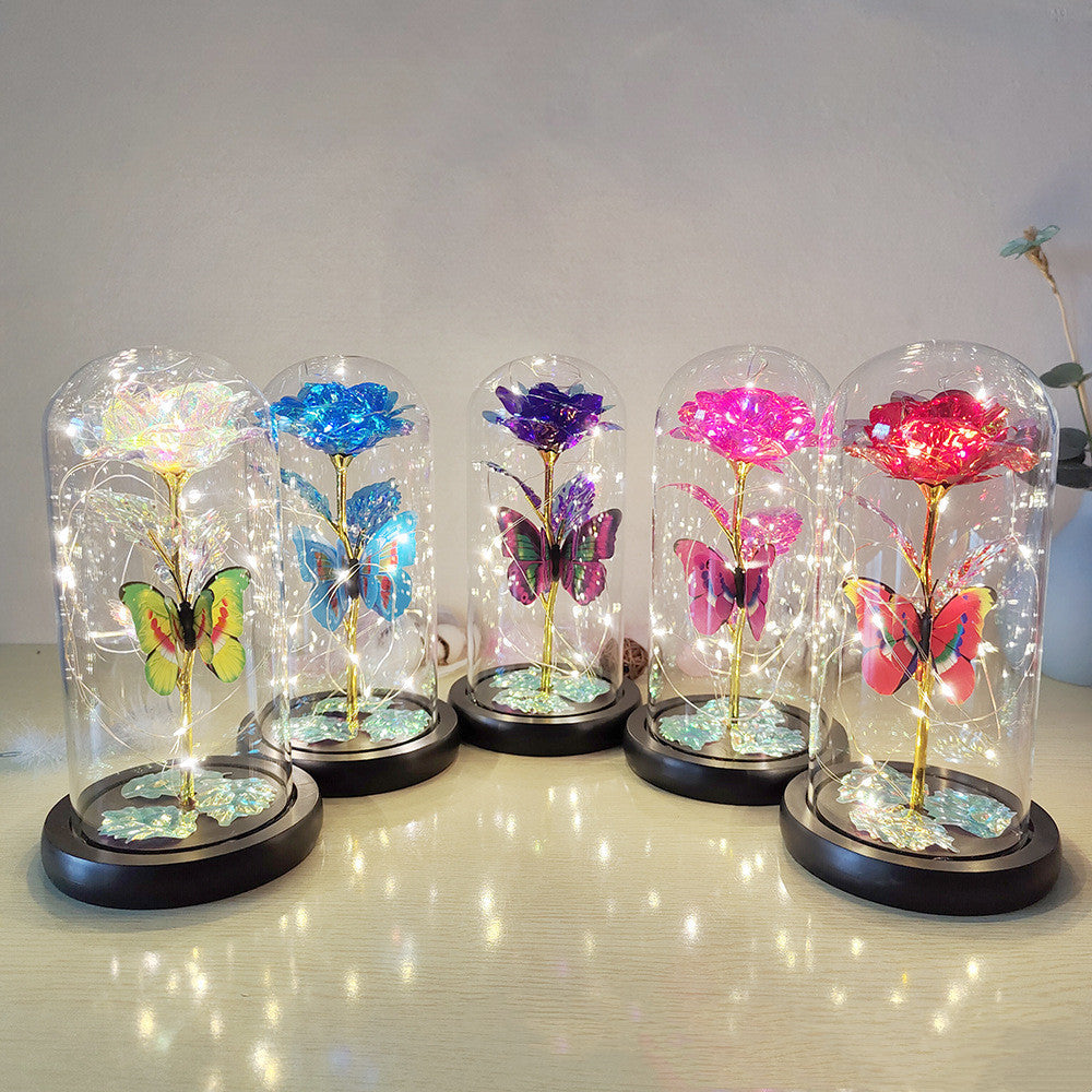 Romantic Bloom LED Illuminated Preserved Flower in Glass Dome for