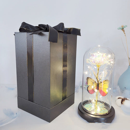 Romantic Bloom LED Illuminated Preserved Flower in Glass Dome for