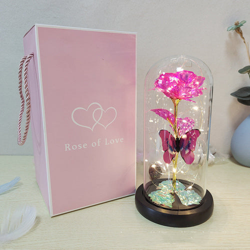 Romantic Bloom LED Illuminated Preserved Flower in Glass Dome for