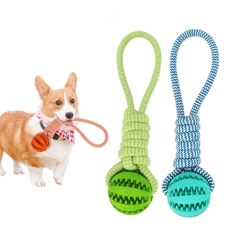 Durable Rubber Chew Ball with Cotton Rope – Tug & Play Toy for Dogs