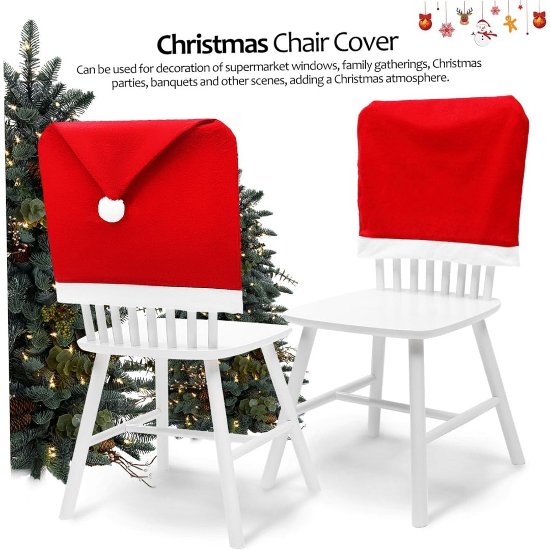 Christmas Chair Covers, Santa Claus Hat Slipcover Xmas Chair Back Cover For Christmas Din