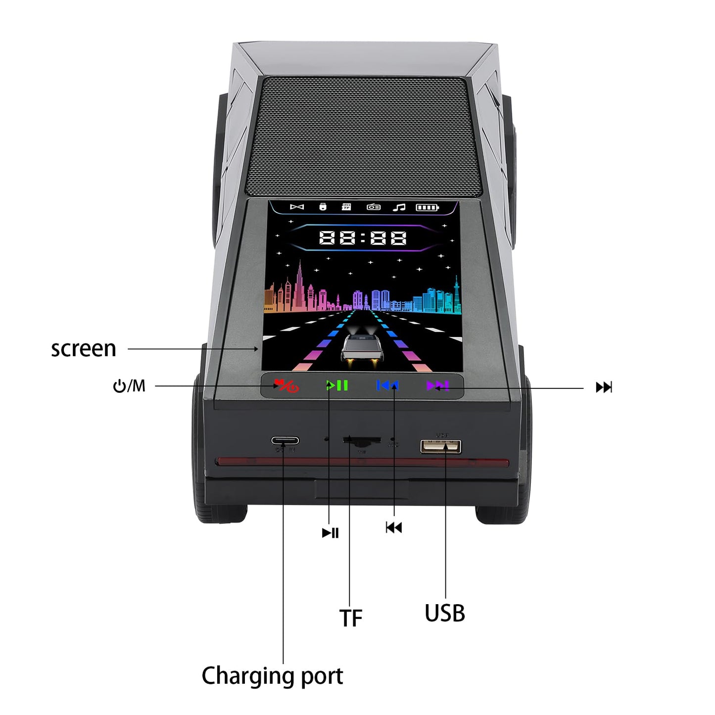 WS-580 Bluetooth Pickup Truck Portable Speaker With Display, High-definition Sound, TWS Pairing, FM Radio, Built-in Microphone For Hands-free Calls, A Surprising Gift For Car Enthusiasts