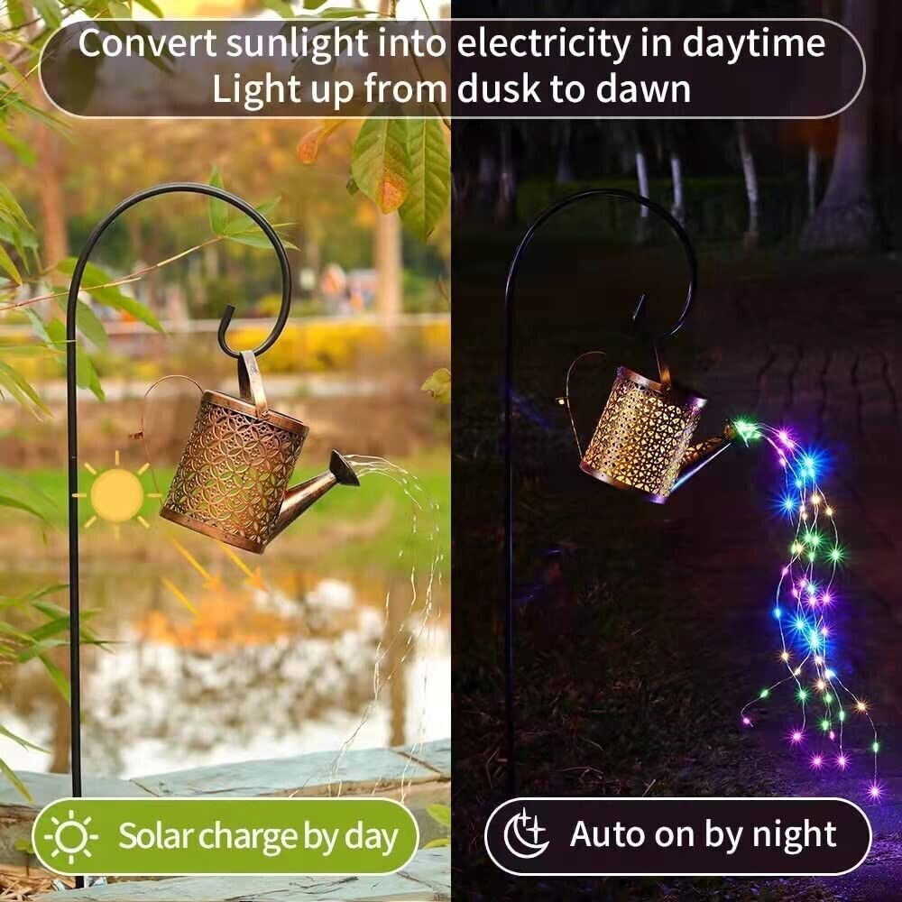 1   2pcs Watering Can Lights, Copper Solar Garden Lights For Outdoor  Pathway  Yard Deck  Lawn Patio