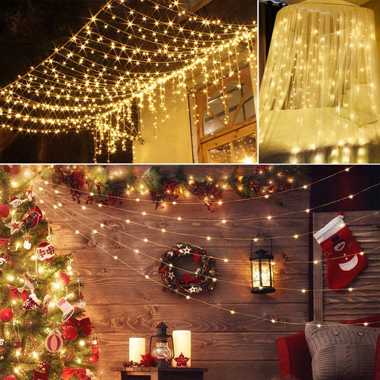 1Pc 3Meter 300 LEDs String Curtain Light With Remote 8 Light Modes IP44 Waterproof For Christmas Halloween New Year Yard Garden Party