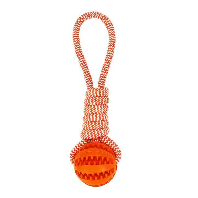 Durable Rubber Chew Ball with Cotton Rope – Tug & Play Toy for Dogs