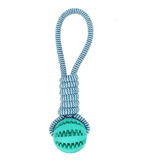 Durable Rubber Chew Ball with Cotton Rope – Tug & Play Toy for Dogs