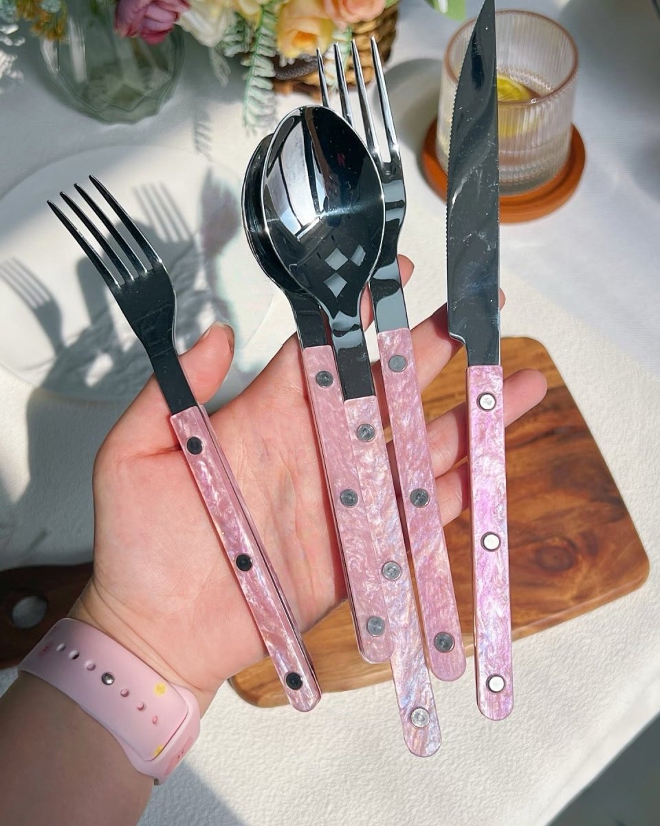 10-Piece Sleek Pink Salt Lake Flatware Set – Modern & Elegant Cutlery